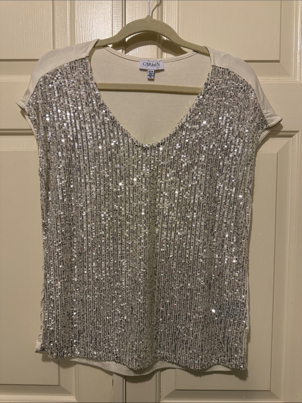 Carmen Silver Sequin V-Neck Blouse